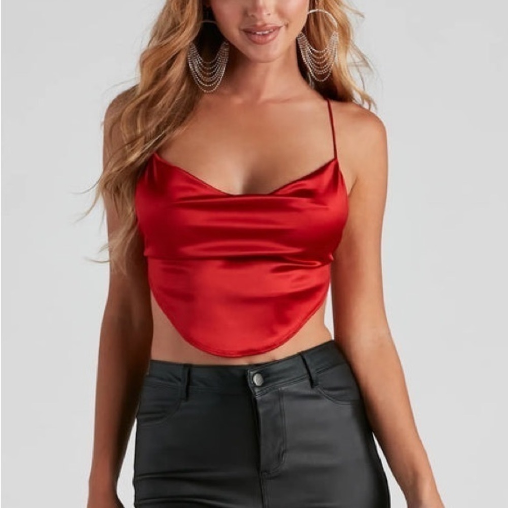Windsor Strappy Satin‎ Cowl Neck Crop Top